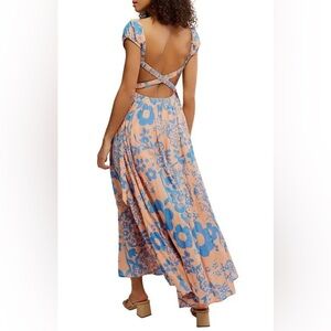 Free People Ultraviolet Maxi Dress ✨ Pale Pink Combo Size Small | peach + blue